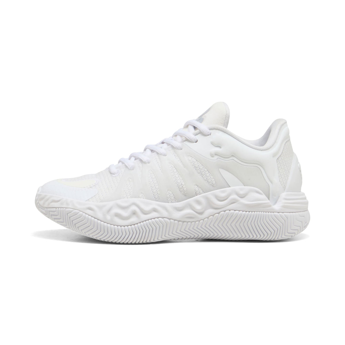 3 Colores, Tenis de basquetbol juveniles Hali 1 – PUMA White-Vibrant Silver – vista 1