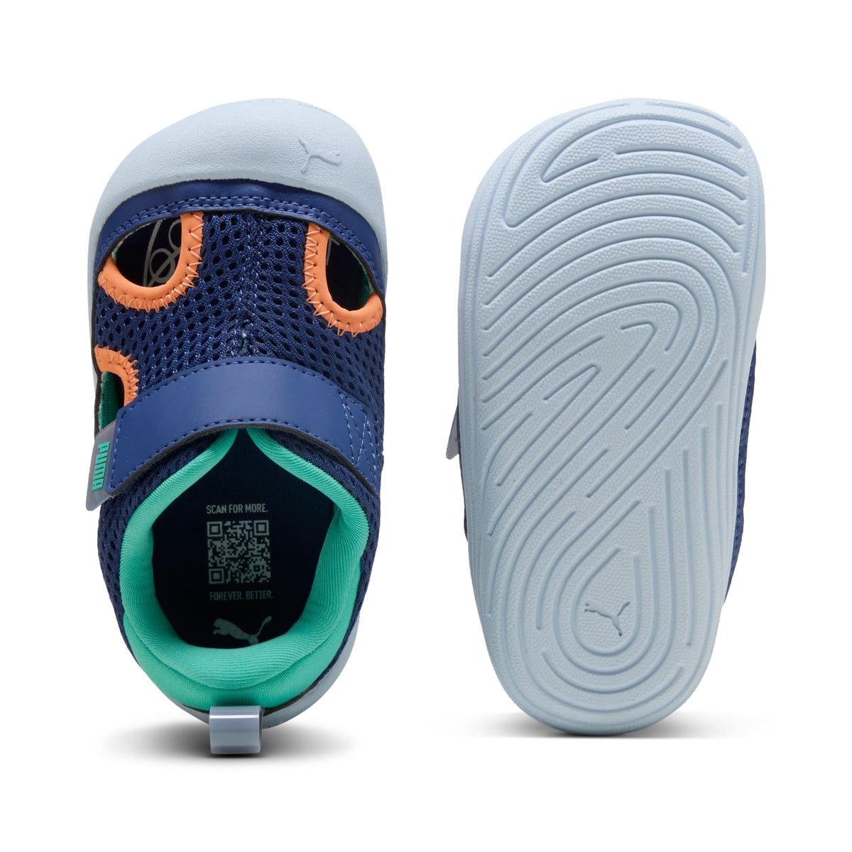 2 Colores, Tenis infantiles Easy On PUMA Kitten Summer – Blue Jewel-Vibrant Green-Melon Glow – vista 4