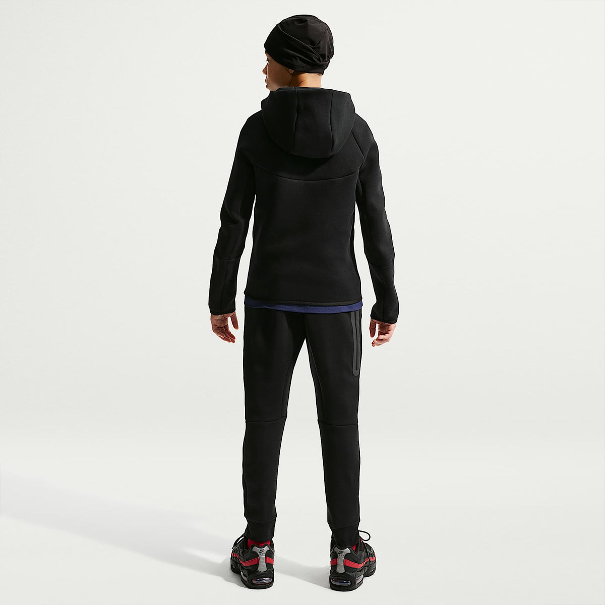 Sudadera con gorro de fútbol Nike de cierre completo para niño talla grande USMNT Tech Fleece – Negro/Rojo reto – vista 5