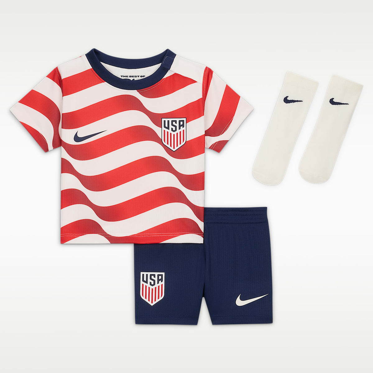 Kit de 3 piezas de fútbol Nike Replica para bebé e infantil USMNT local 2026 Stadium – Vela/Azul marino medianoche/Azul marino medianoche – vista 1