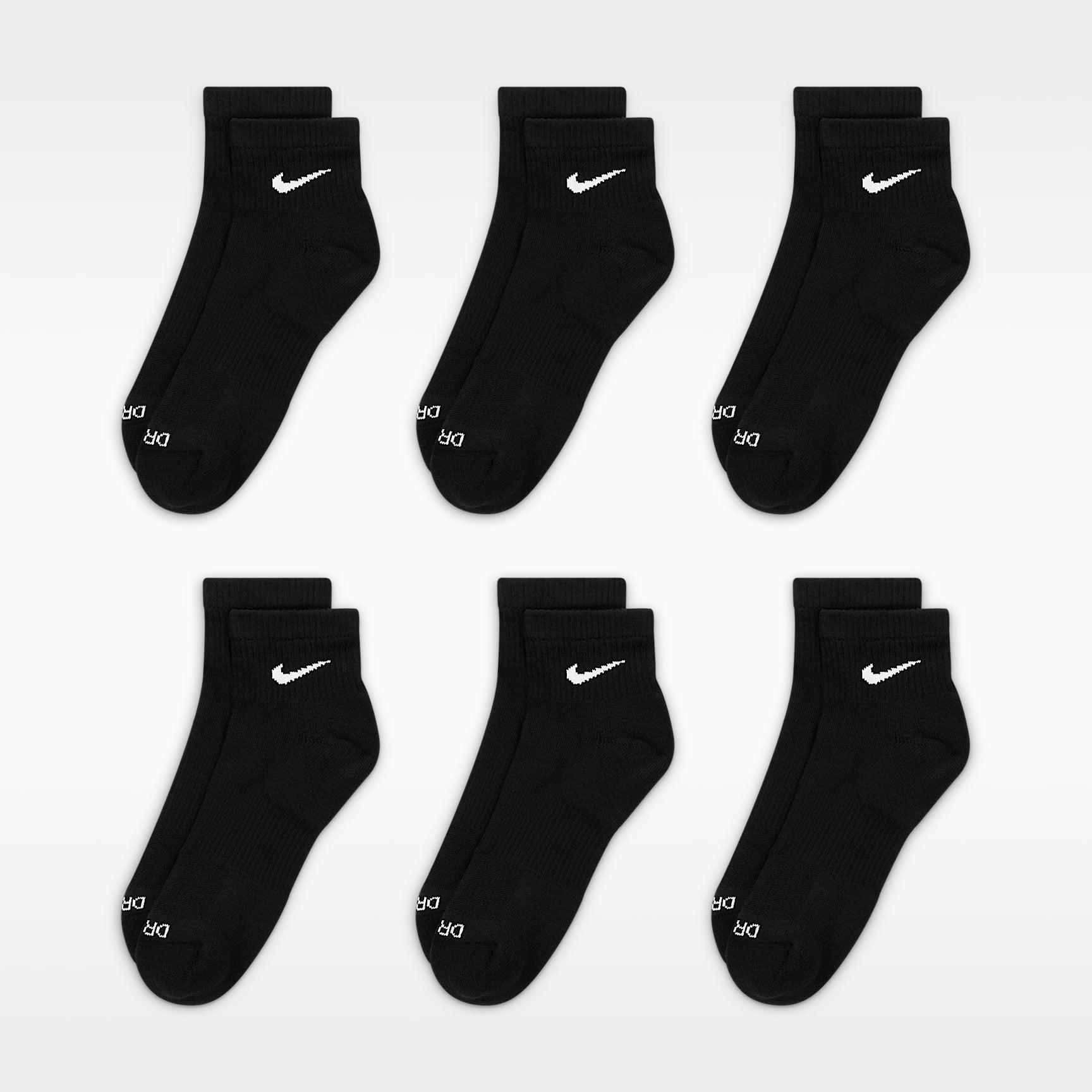 Calcetines al tobillo de entrenamiento Nike Everyday Plus Cushioned (6 pares) – Negro/Blanco – vista 2