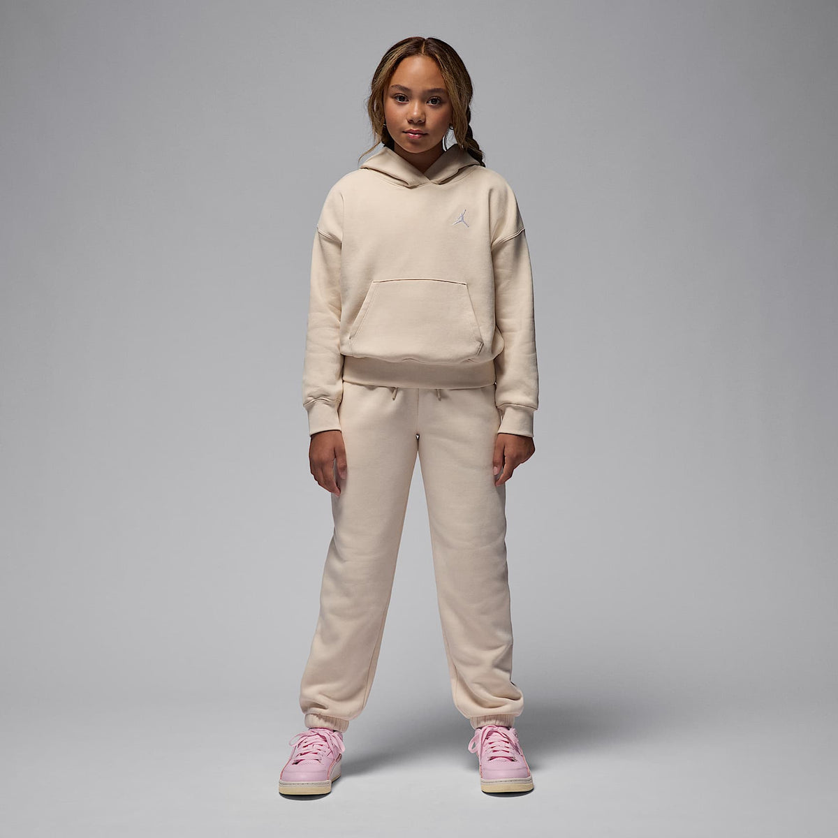 Sudadera con gorro sin cierre para niños talla grande Jordan Brooklyn Fleece – Café claro leyenda – vista 5