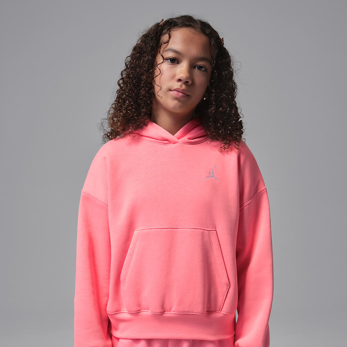 Sudadera con gorro sin cierre para niños talla grande Jordan Brooklyn Fleece – Rosa – vista 1
