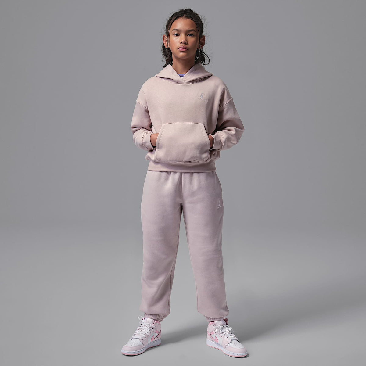 Sudadera con gorro sin cierre para niños talla grande Jordan Brooklyn Fleece – Rosa – vista 7