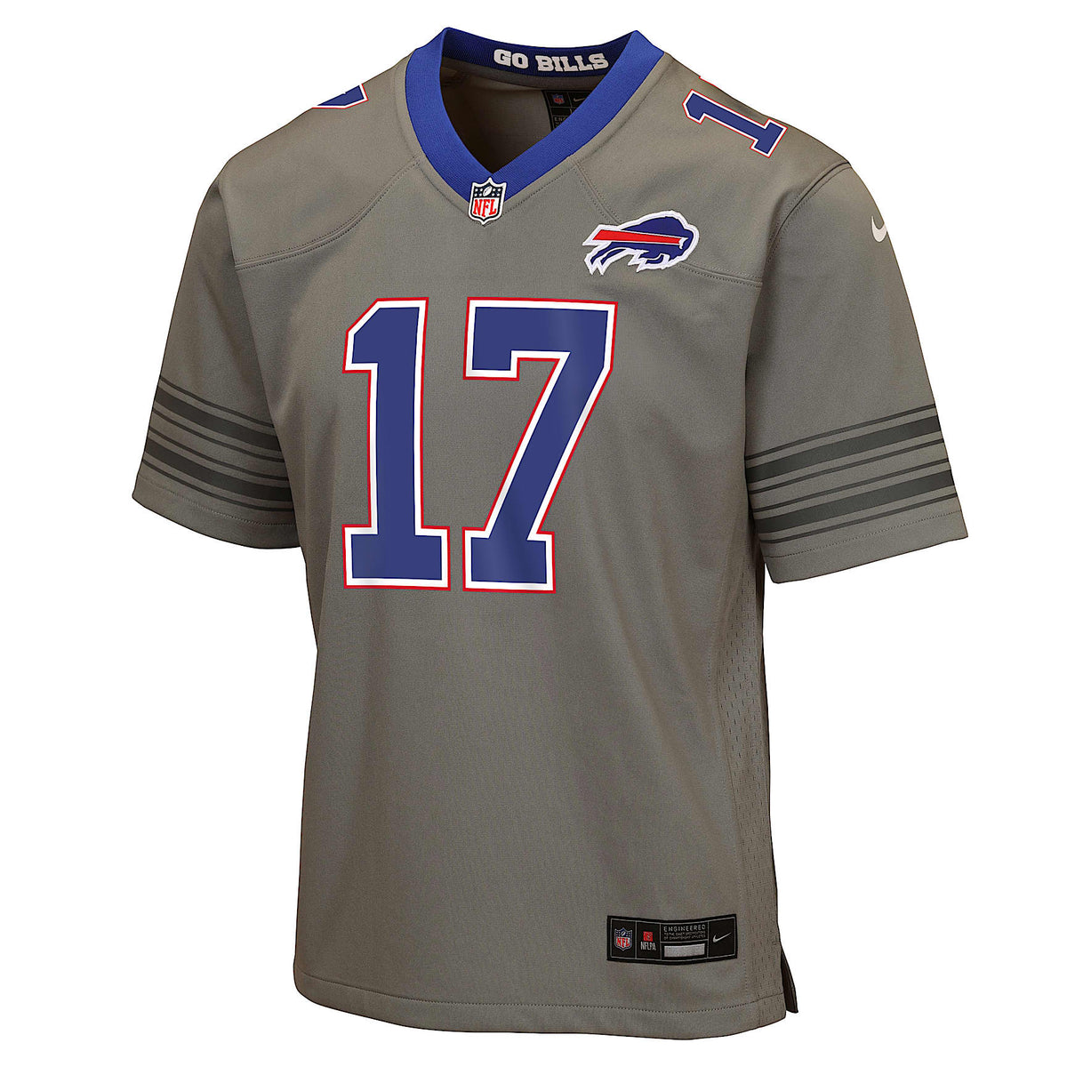 Jersey Nike de la NFL Game para niños talla grande Josh Allen Buffalo Bills – Gris – vista 1