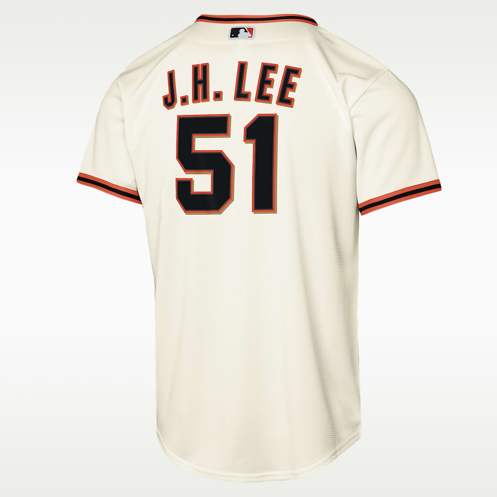 Jersey Nike de la MLB Replica local para niños talla grande Jung Hoo Lee San Francisco Giants Baseline – Crema – vista 2