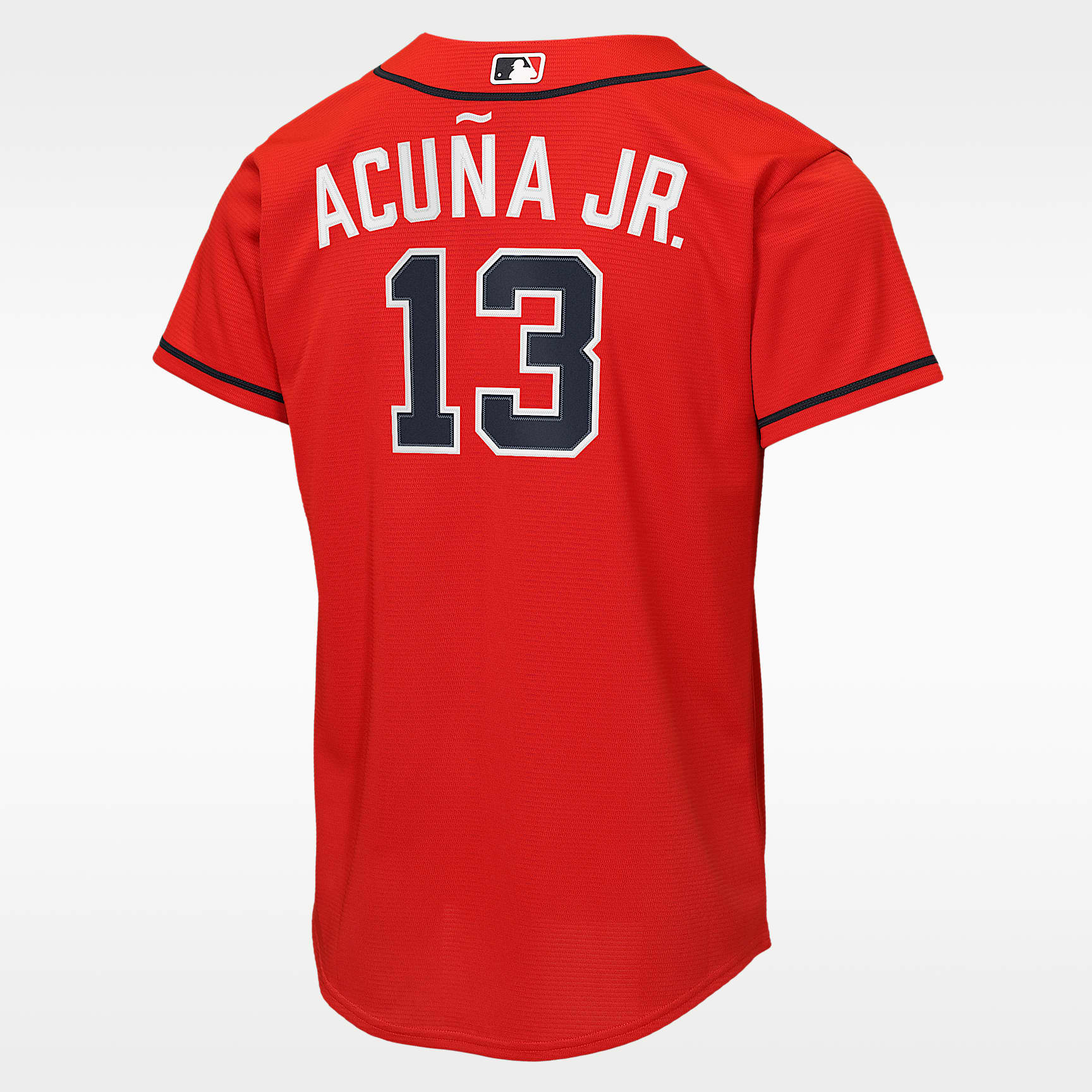Jersey Nike de la MLB Replica para niños talla grande Ronald Acuña Jr. Atlanta Braves – Rojo – vista 2