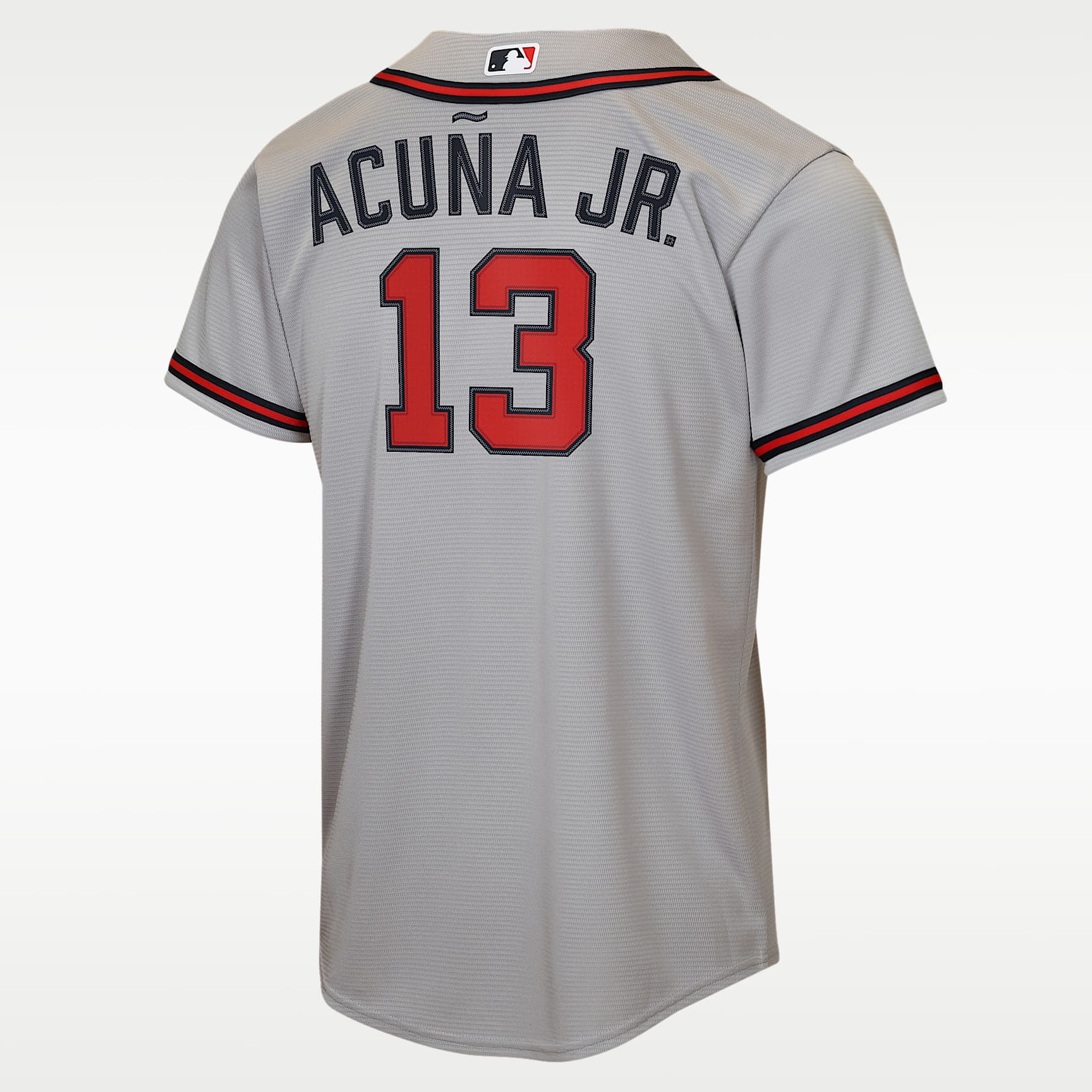 Jersey Nike de la MLB Replica para niños talla grande Ronald Acuña Jr. Atlanta Braves – Gris – vista 2