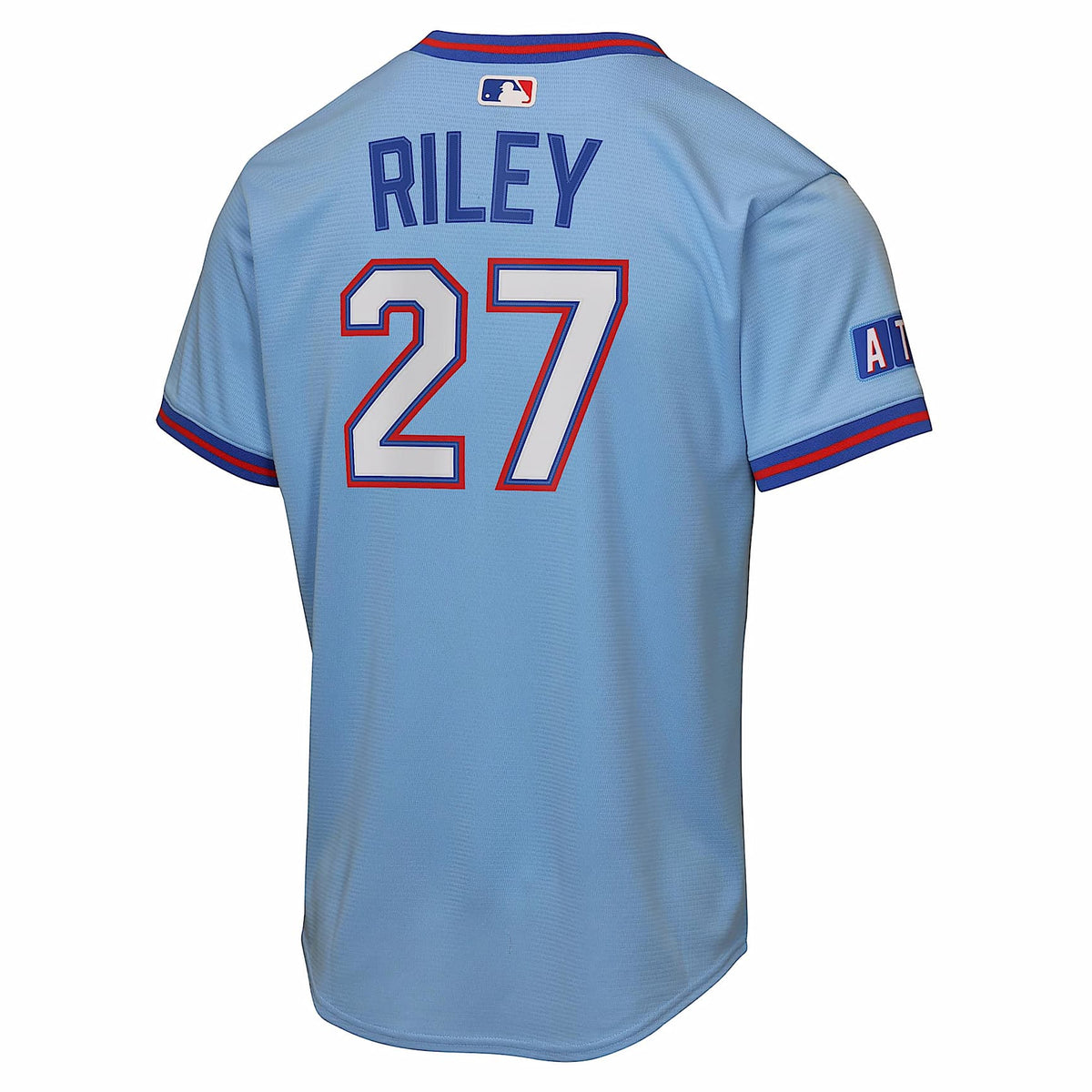 Jersey Nike Stadium de la MLB para niño grande de Austin Riley, Atlanta Braves, edición City Connect – Azul claro – vista 2