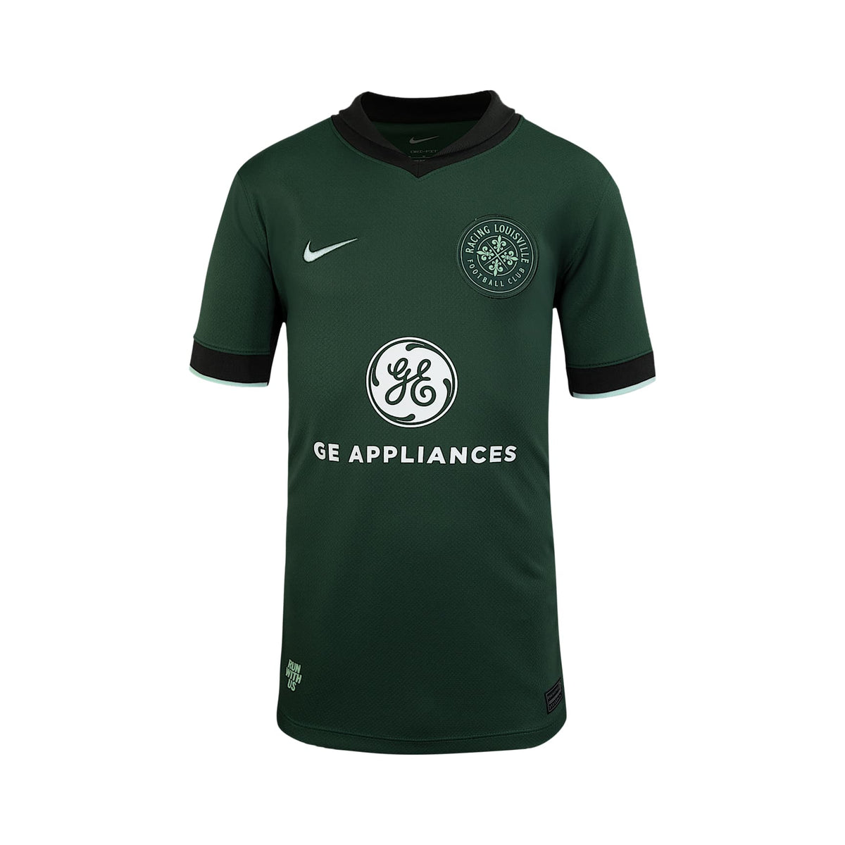 Jersey Nike Dri-FIT de la NWSL tipo réplica para niños talla grande Racing Louisville FC 2025 Stadium local – Abeto/Bosque nocturno – vista 1