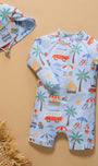 Printed L/S Sunsuit and Hat Cancun Print