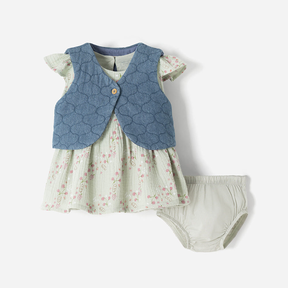 Conjunto Babyfresh Vestido con Bloomer y Chaleco Bebé Niña