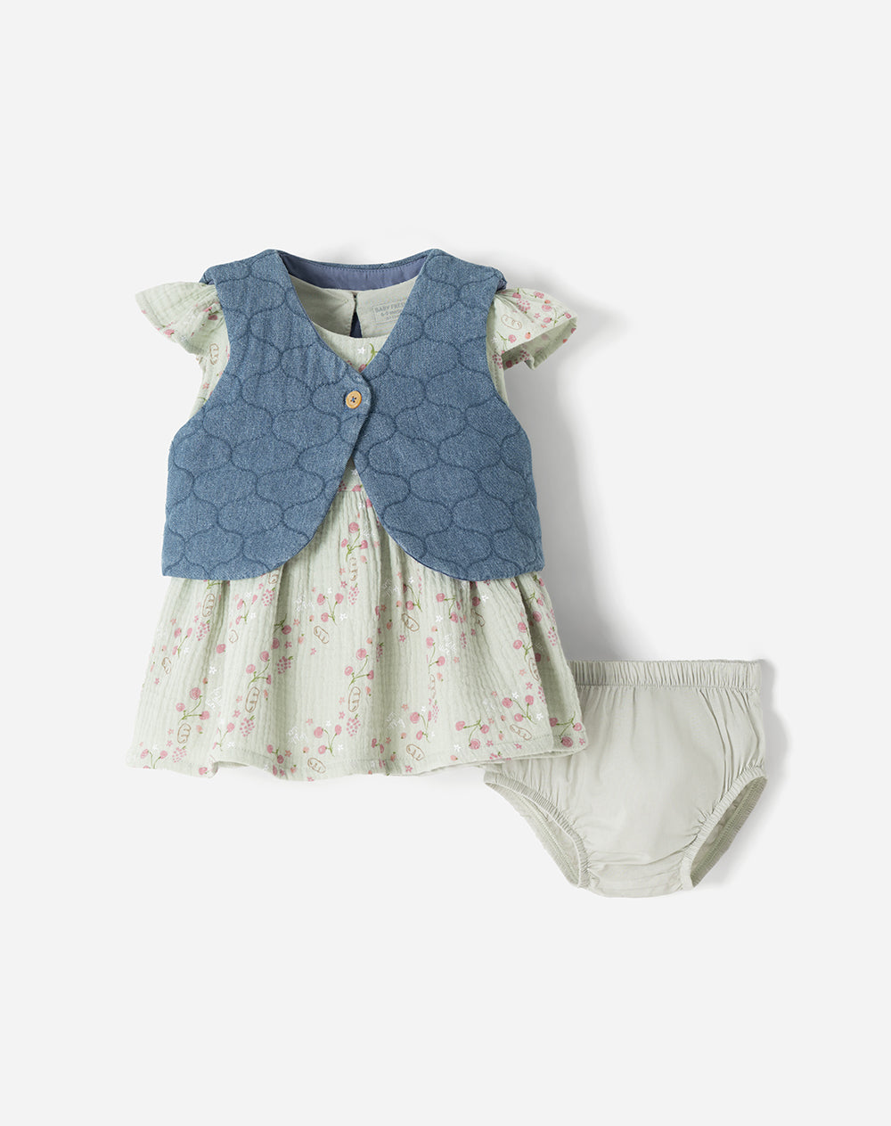 Conjunto Babyfresh Vestido con Bloomer y Chaleco Bebé Niña