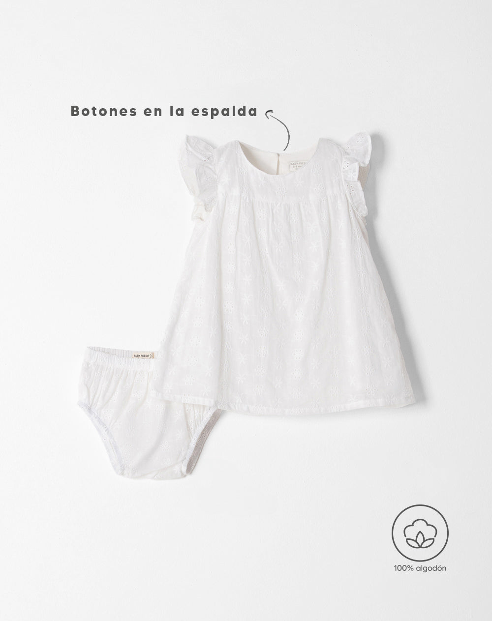 Conjunto Babyfresh Vestido y Panty Algodón Ojalillo para Bebé Niña