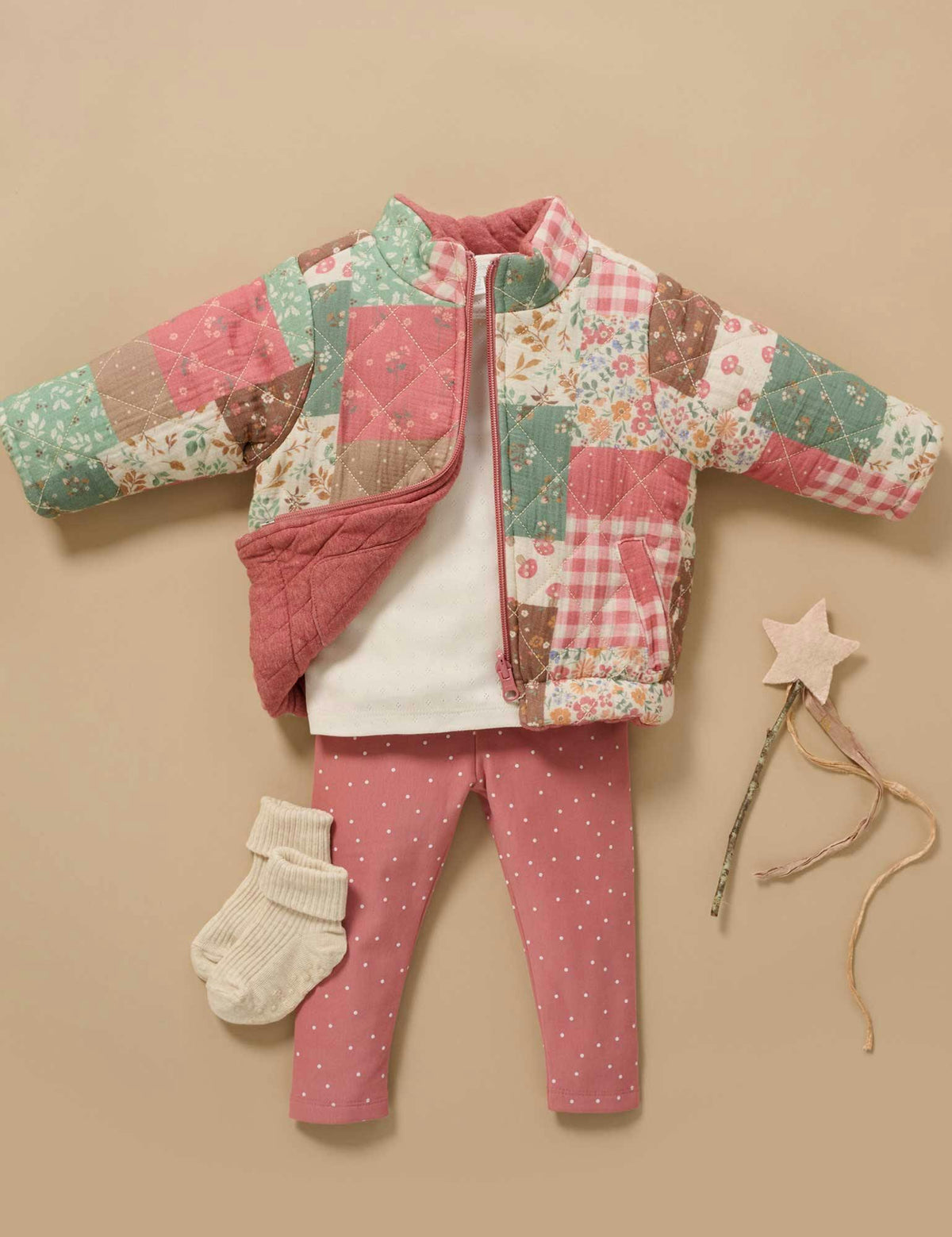Chaqueta Acolchada Reversible Purebaby con Estampado Patchwork