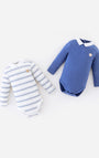 Paquete de dos bodies Babyfresh de manga larga, azul liso y rayas