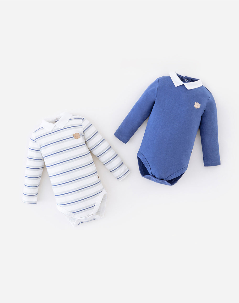 Paquete de dos bodies Babyfresh de manga larga, azul liso y rayas