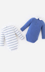 Paquete de dos bodies Babyfresh de manga larga, azul liso y rayas