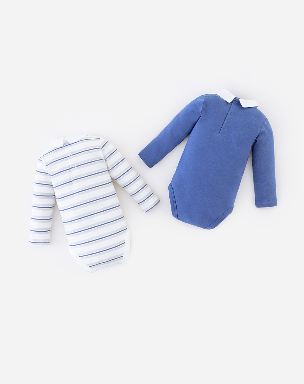 Paquete de dos bodies Babyfresh de manga larga, azul liso y rayas