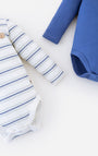 Paquete de dos bodies Babyfresh de manga larga, azul liso y rayas