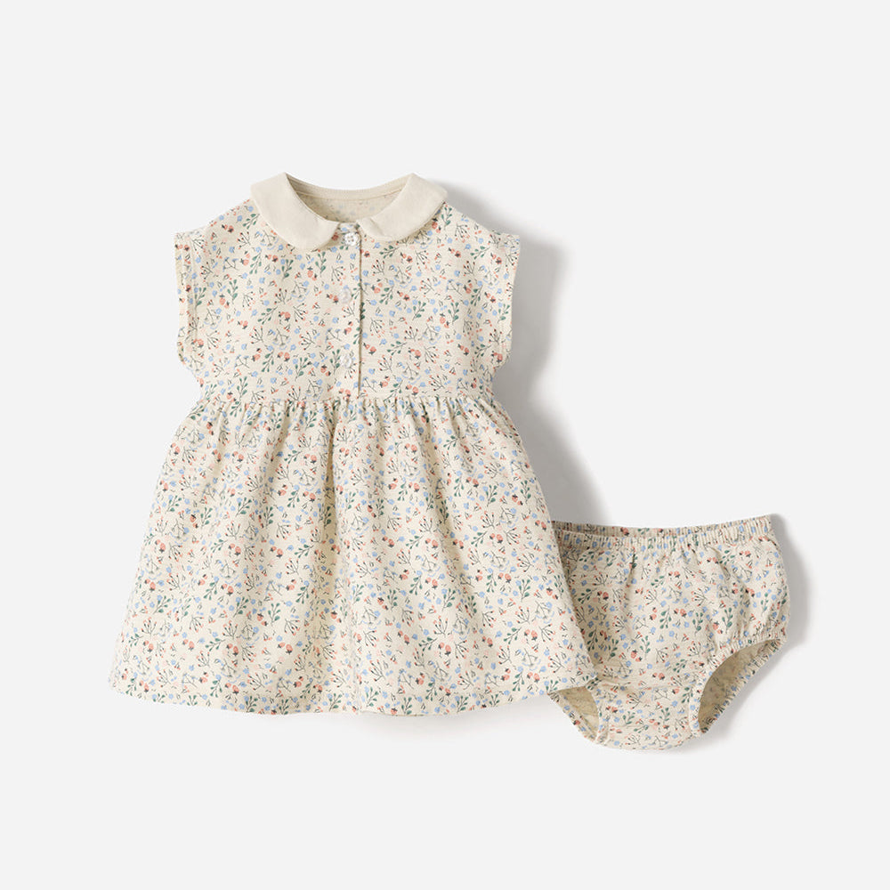 Conjunto Babyfresh Vestido con Bloomer Beige para Bebé Niña