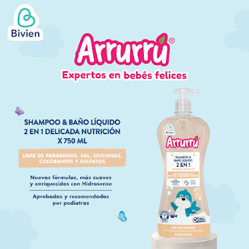 Shampoo y Baño Líquido Arrurrú 2 en 1 Delicada Nutrición 750 ml