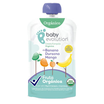 Compota Baby Evolution Banano Durazno Mango Orgánica +6 Meses X 99 G
