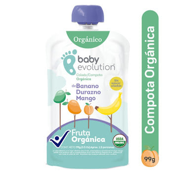 Compota Baby Evolution Banano Durazno Mango Orgánica +6 Meses X 99 G