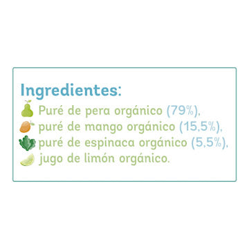 Compota Baby Evolution Orgánica Pera Mango Espinaca Sin Azúcar Añadida X 99 Gr