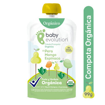 Compota Baby Evolution Orgánica Pera Mango Espinaca Sin Azúcar Añadida X 99 Gr