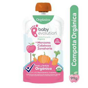 Compota Baby Evolution Orgánica Manzana Calabaza Zanahoria Sin Azúcar Añadida 99 Gr