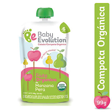 Compota Baby Evolution Orgánica Manzana Pera Sin Azúcar Añadida X 99 Gr