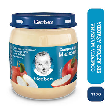Compota Gerber Puré De Manzana Sin Azúcar Frasco X 113 Gr
