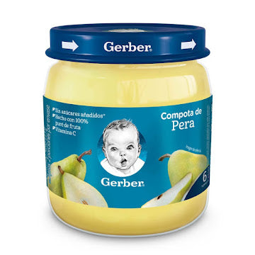 Compota Gerber Puré De Pera Sin Azúcar Frasco X 113 Gr