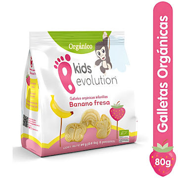 Galletas Orgánicas Kids Evolution Infantiles Banano Fresa Bolsa X 80 Gr