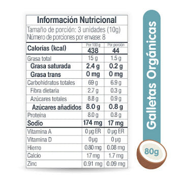 Galletas Orgánicas Kids Evolution Infantiles Coco Vainilla Bolsa X 80 Gr