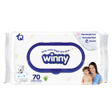 Toallitas Húmedas Winny Con Aloe Vitamina E X 70 Und