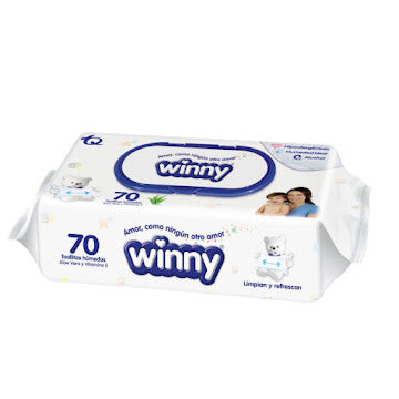 Toallitas Húmedas Winny Con Aloe Vitamina E X 70 Und