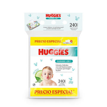 Toallitas Húmedas Huggies Cuidado 4 En 1 Desechables Paquete X 240 Und