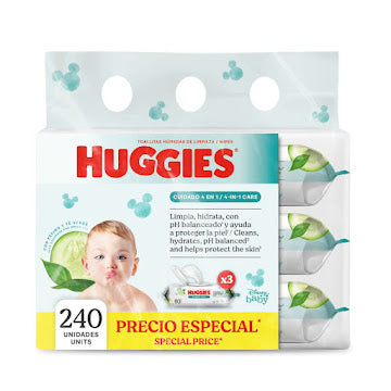 Toallitas Húmedas Huggies Cuidado 4 En 1 Desechables Paquete X 240 Und
