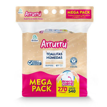 Toallitas Húmedas Arrurru Aloe Manzanilla Mega Pack X 270 Und