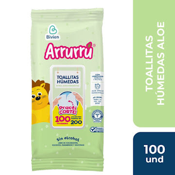 Toallitas Húmedas Arrurú Aloe Vera Y Manzanilla Paquete X 100 Und