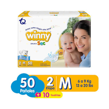 Pañales Winny Ultratrim Sec + Toallitas Húmedas Etapa 2 X 50 Und