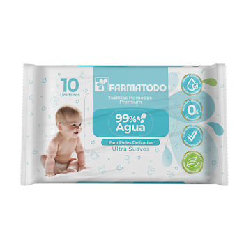 Toallitas Húmedas Farmatodo Bebé Premium 99% Agua X 10 Und