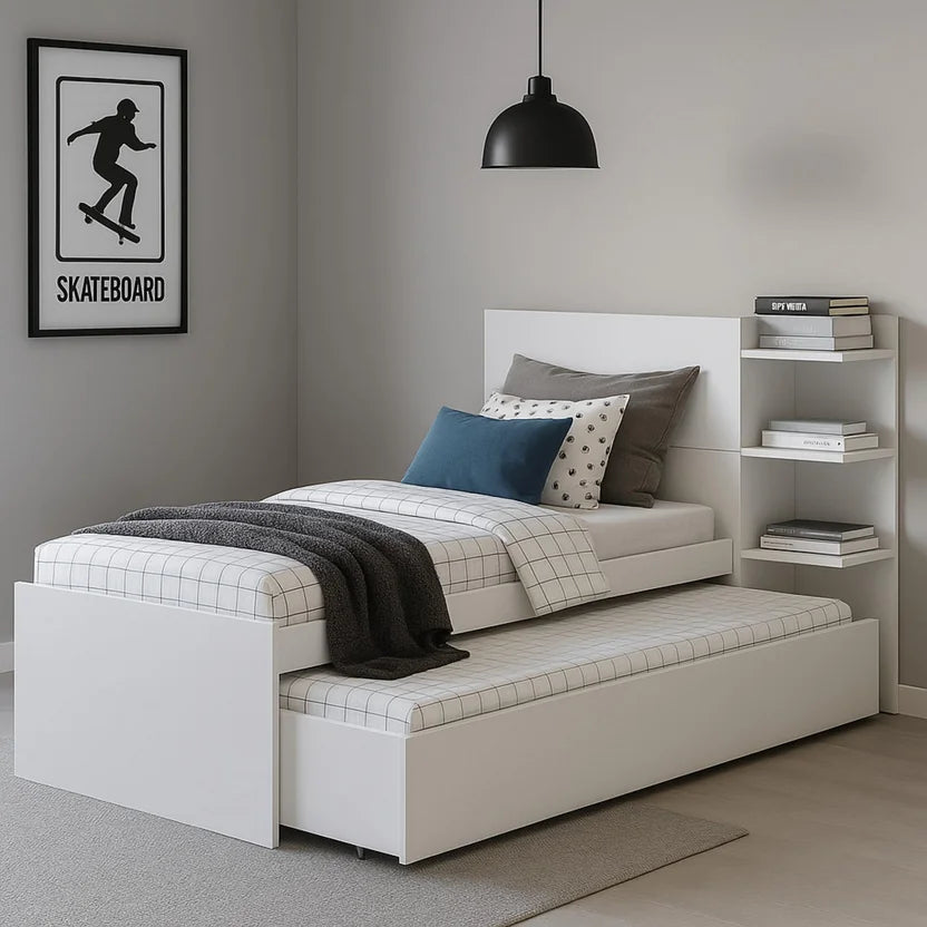 Cama Nido Multifuncional Gea Blanca 218x123x91cm con Estantes laterales y Cabecero con Almacenamiento