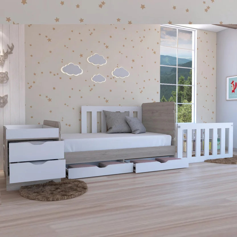 Cama Corral Rosario 196X106X99.45Cm Blanco + Ceniza