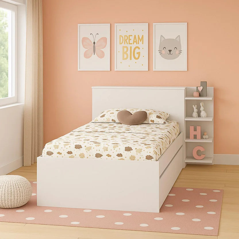 Cama Nido Multifuncional Gea Blanca 218x123x91cm con Estantes laterales y Cabecero con Almacenamiento