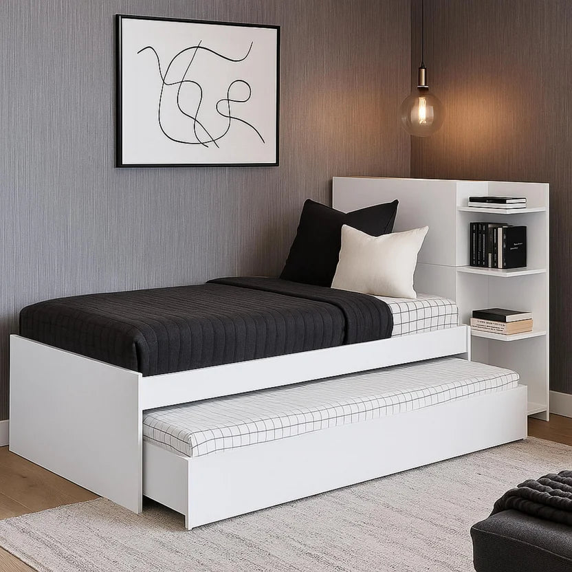 Cama Nido Multifuncional Gea Blanca 218x123x91cm con Estantes laterales y Cabecero con Almacenamiento