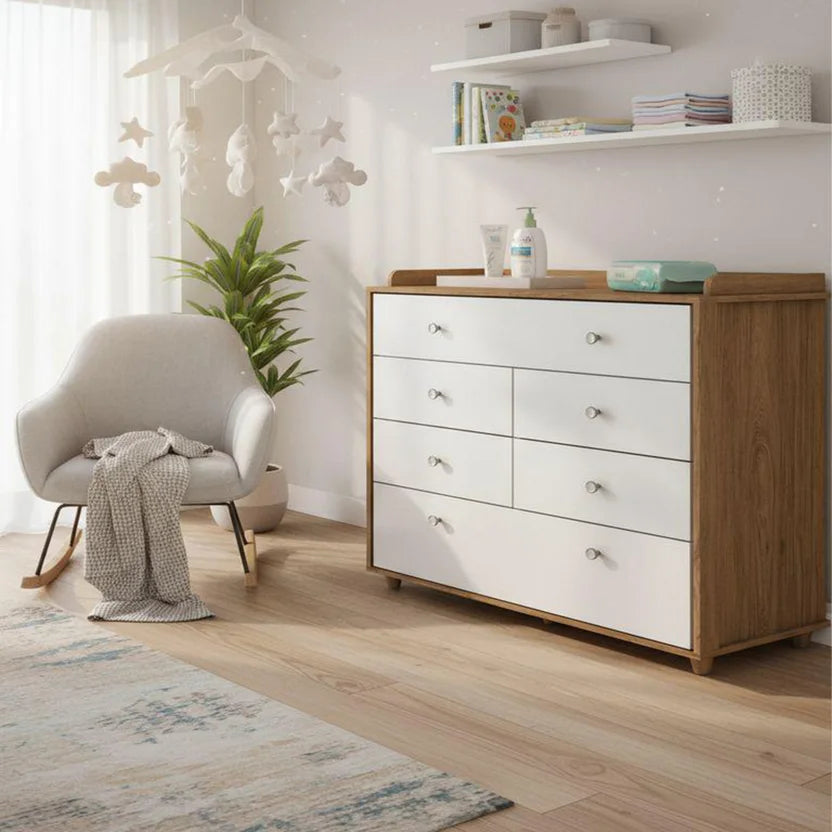 Cómoda Cambiador 6 Cajones 43x94x93 cm Blanco y Café Casa Bonita