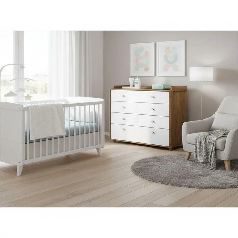 Cómoda Cambiador 6 Cajones 43x94x93 cm Blanco y Café Casa Bonita